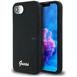   Tok Guess szilikon, betűs mintás, fém logóval    MagSafe iPhone 16e, fekete