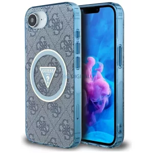 Tok Guess IML fémes csillogású 4G kör   háromszög MagSafe tok iPhone 16e, kék