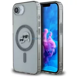  Karl Lagerfeld IML fém tok, Karl és Choupette fejével, MagSafe-kompatibilis, iPhone 16e, fekete