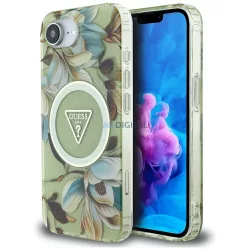   Tok Guess IML fémes csillogó virágok     Háromszög alakú MagSafe az iPhone 16e, zöld