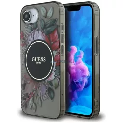 Tok Guess IML Flowers MagSafe tok iPhone 16e, fekete