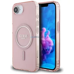   Tok Guess IML csillámos Circle MagSafe tok iPhone 16e, rózsaszín