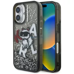   Karl Lagerfeld folyékony csillámos Choupette Logo MagSafe tok iPhone 16, fekete