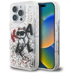   Karl Lagerfeld „folyékony csillámos Choupette Logo” tok iPhone 16 Pro Max, átlátszó