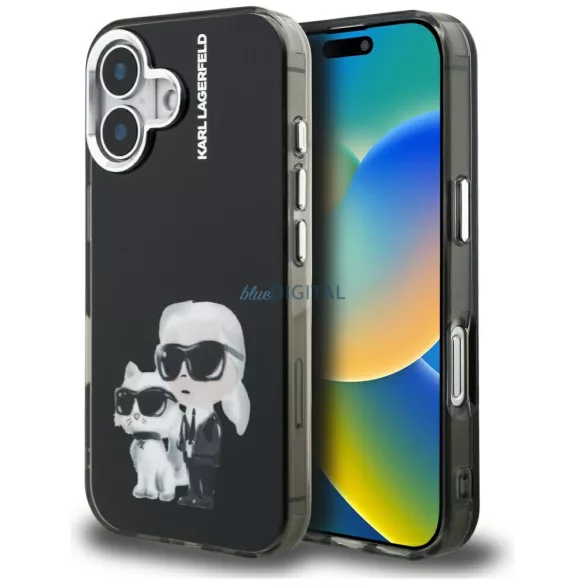 Karl Lagerfeld IML Aquarelle Karl & Choupette & Logo iPhone 16, fekete