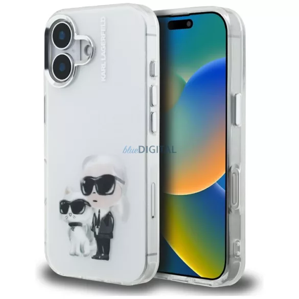 Karl Lagerfeld IML Aquarelle Karl & Choupette & Logo iPhone 16, fehér