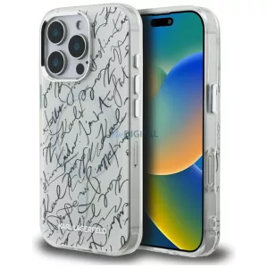 Karl Lagerfeld IML Karl Script Pattern MagSafe tok iPhone 16 Pro, fehér