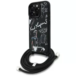   Karl Lagerfeld Crossbody Grained Pattern & Logo tok iPhone 16 Pro Max – fekete