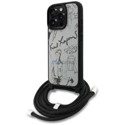   Karl Lagerfeld keresztvállú tok, texturált mintával és logóval, iPhone 16 Pro, szürke