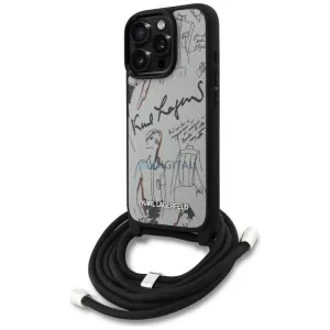 Karl Lagerfeld keresztvállú tok, texturált mintával és logóval, iPhone 16 Pro, szürke