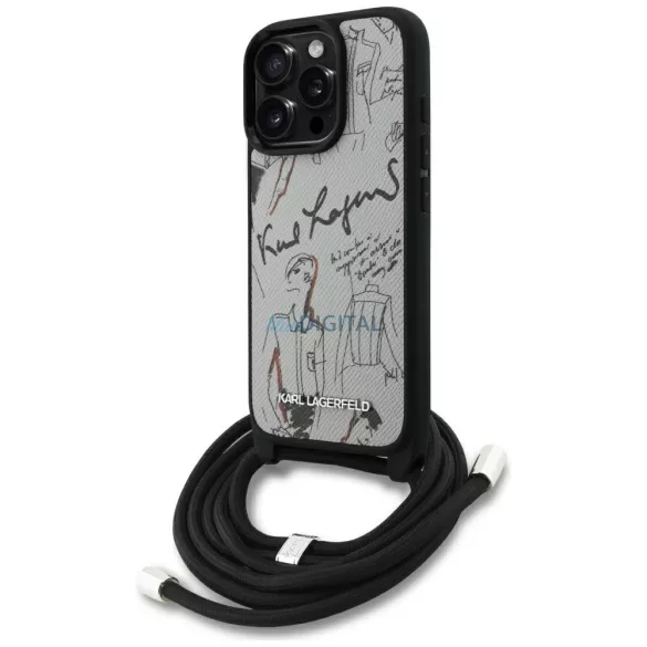Karl Lagerfeld keresztvállú tok, texturált mintával és logóval, iPhone 16 Pro, szürke