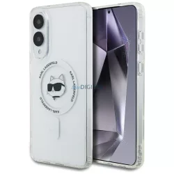   Tok Karl Lagerfeld gombos, Choupette-fejjel nyomtatott logóval ellátott MagSafe tok Samsung Galaxy S25 Edge, fehér