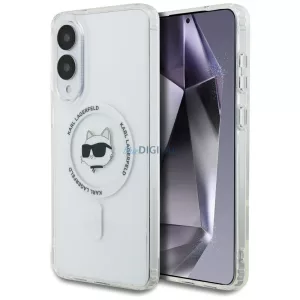 Tok Karl Lagerfeld gombos, Choupette-fejjel nyomtatott logóval ellátott MagSafe tok Samsung Galaxy S25 Edge, fehér