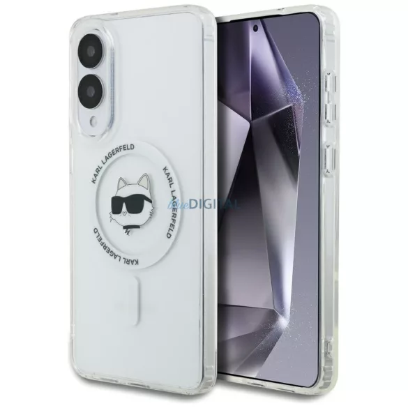 Tok Karl Lagerfeld gombos, Choupette-fejjel nyomtatott logóval ellátott MagSafe tok Samsung Galaxy S25 Edge, fehér