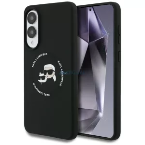 Tok Karl Lagerfeld szilikon tok kettős csatlakozóval és kör alakú MagSafe-vel Samsung Galaxy S25 Edge, fekete