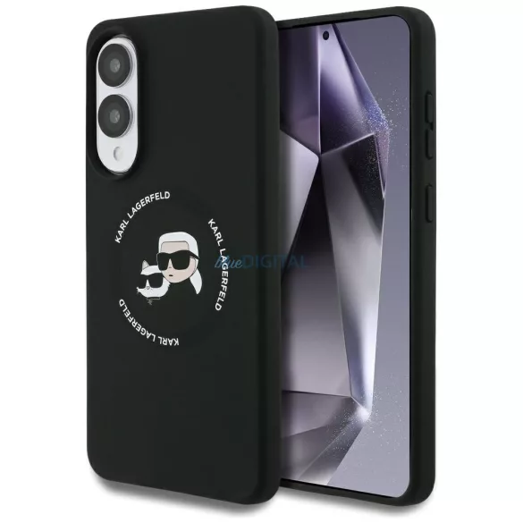 Tok Karl Lagerfeld szilikon tok kettős csatlakozóval és kör alakú MagSafe-vel Samsung Galaxy S25 Edge, fekete