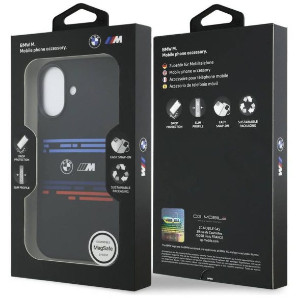 BMW M szilikon vízszintes vonalú MagSafe tok iPhone 17 Fekete