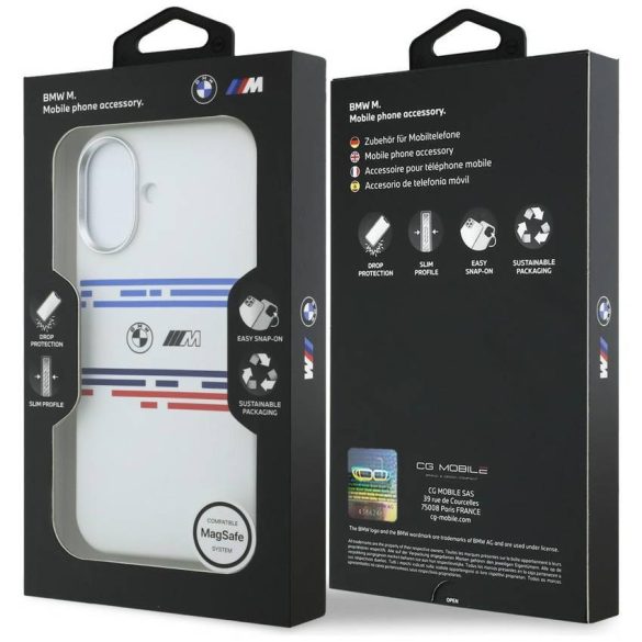 BMW M szilikon vízszintes vonal MagSafe tok iPhone 17 Fehér