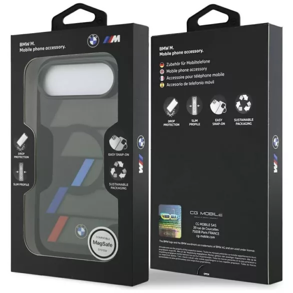 BMW M IML fém gombok trikolor vonalak MagSafe Case iPhone Air fekete