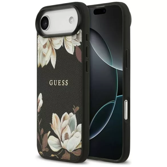 Guess szemcsés virágok klasszikus logó MagSafe tok iPhone Air fekete