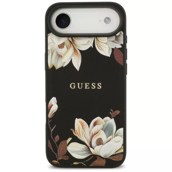Guess szemcsés virágok klasszikus logó MagSafe tok iPhone Air fekete