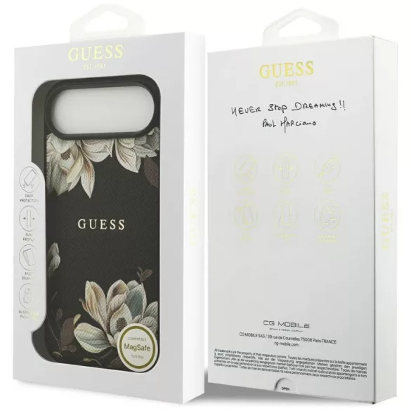 Guess szemcsés virágok klasszikus logó MagSafe tok iPhone Air fekete