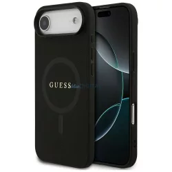  Guess Saffiano klasszikus logós MagSafe tok iPhone Airhez Fekete