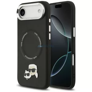 Karl Lagerfeld „Karl & Choupette” kitűzőkkel ellátott MagSafe tok iPhone Air, fekete