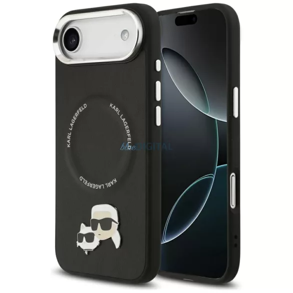 Karl Lagerfeld „Karl & Choupette” kitűzőkkel ellátott MagSafe tok iPhone Air, fekete