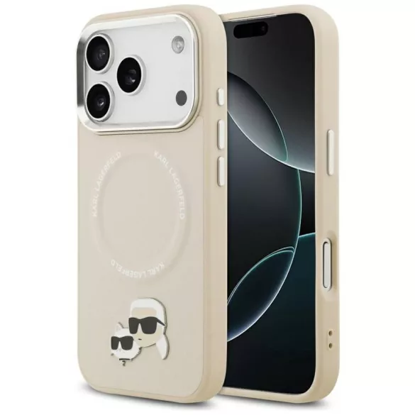 Karl Lagerfeld Karl & Choupette Pins MagSafe tok iPhone 17 Pro bézs színű tokhoz
