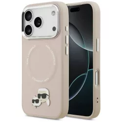   Karl Lagerfeld Karl & Choupette Pins MagSafe tok iPhone 17 Pro Max-hoz rózsaszínű