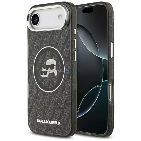 Karl Lagerfeld IML Glitter Karl & Choupette Heads Logo MagSafe tok iPhone Air – fekete