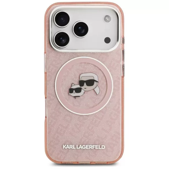 Karl Lagerfeld IML Glitter Karl & Choupette Feads Logo MagSafe tok iPhone 17 Pro Pink
