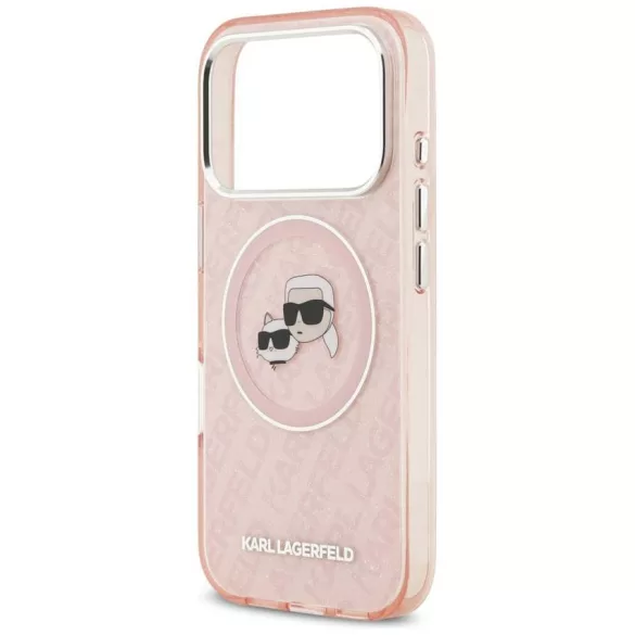 Karl Lagerfeld IML Glitter Karl & Choupette Feads Logo MagSafe tok iPhone 17 Pro Pink