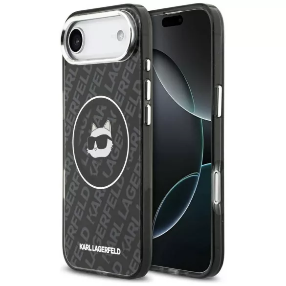 Karl Lagerfeld IML Choupette fej logó MagSafe tok iPhone Airhez Fekete