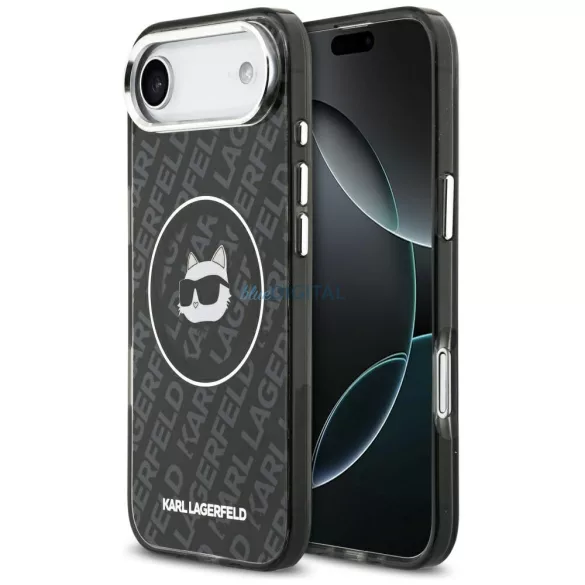 Karl Lagerfeld IML Choupette fej logó MagSafe tok iPhone Airhez Fekete