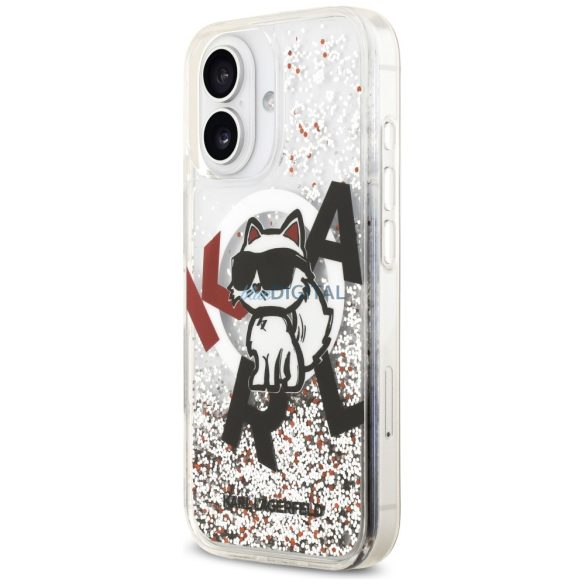 Karl Lagerfeld folyékony csillogó Choupette Logo MagSafe tok iPhone 17 átlátszó
