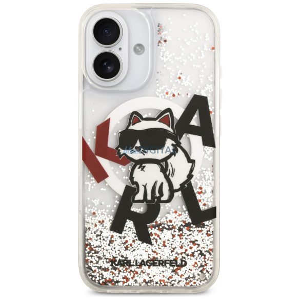 Karl Lagerfeld folyékony csillogó Choupette Logo MagSafe tok iPhone 17 átlátszó