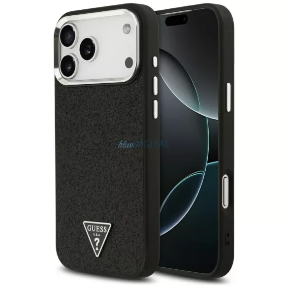 Guess tok Guess Glitter háromszög logó MagSafe iPhone 17 Pro Max-hoz fekete