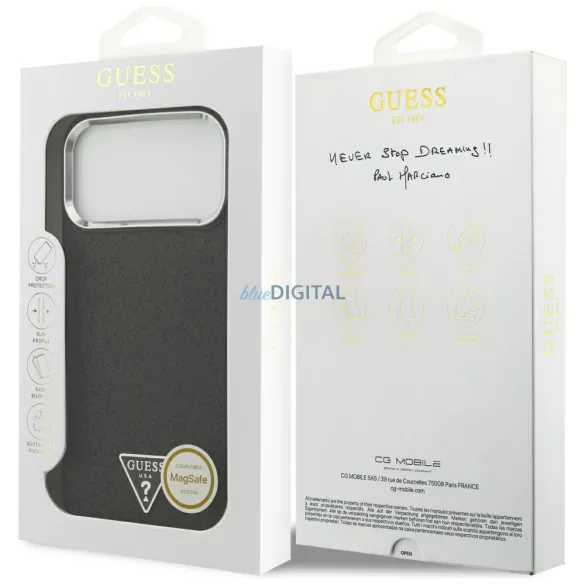 Guess tok Guess Glitter háromszög logó MagSafe iPhone 17 Pro Max-hoz fekete