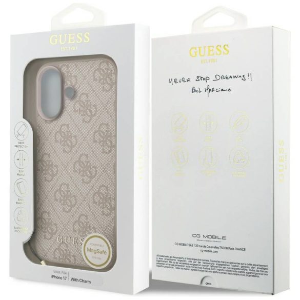 Guess 4G Charms Collection MagSafe tok iPhone 17 rózsaszínűhöz
