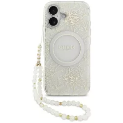   Guess IML Virágok Electro Pearl Strap MagSafe tok iPhone 17-hez fehér