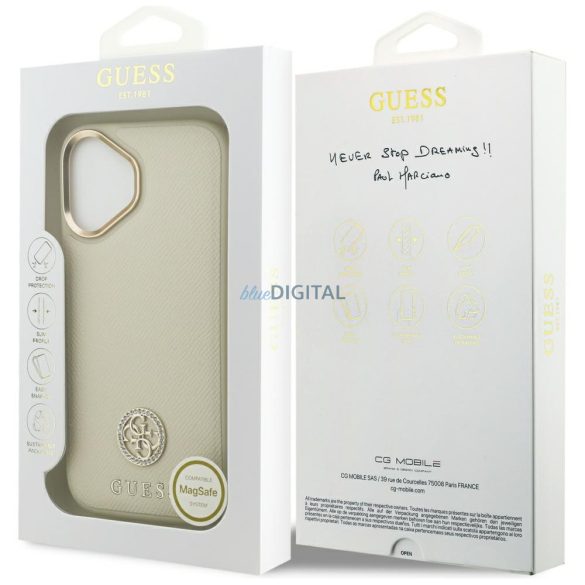 tok Guess Grained Strass Logo MagSafe iPhone 17 bézs színű tokhoz