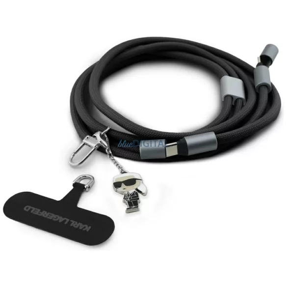 Universal Karl Lagerfeld CBDY ikonikus Charm USB-C/USB-C kábelnyakpánt, fekete