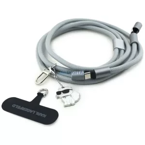 Universal Karl Lagerfeld CBDY Choupette medálos USB-C/USB-C kábel nyakpánt, fekete