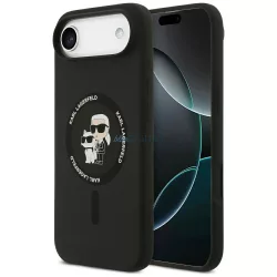   Karl Lagerfeld szilikon Karl&Choupette gyűrű MagSafe tok iPhone Airhez Fekete