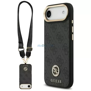 Guess 4G Strass logós, széles pántos, fémgombos MagSafe tok iPhone Air, fekete