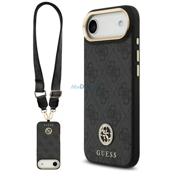 Guess 4G Strass logós, széles pántos, fémgombos MagSafe tok iPhone Air, fekete