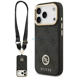   Guess 4G Strass Logo & Big Strap Metal Buttons MagSafe tok iPhone 17 Pro - fekete