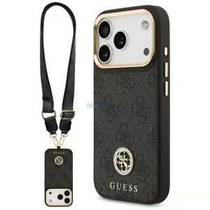 Guess 4G Strass Logo & Big Strap Metal Buttons MagSafe tok iPhone 17 Pro - fekete